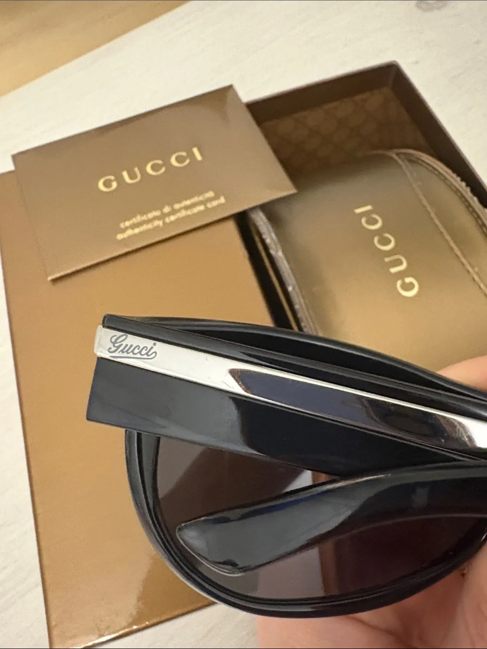 Gucci Black Sunglasses‎ with Gold Case and Box